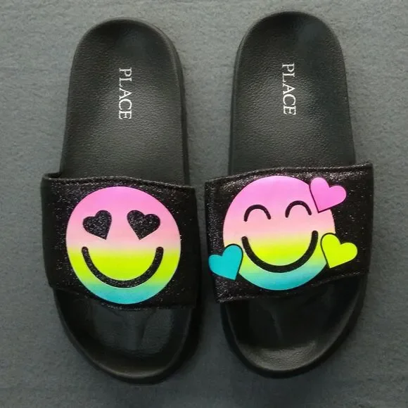 Happy Emoji Slides Sandal Shoes Slipper Size 2 Smile Slip On Children Place Flap
