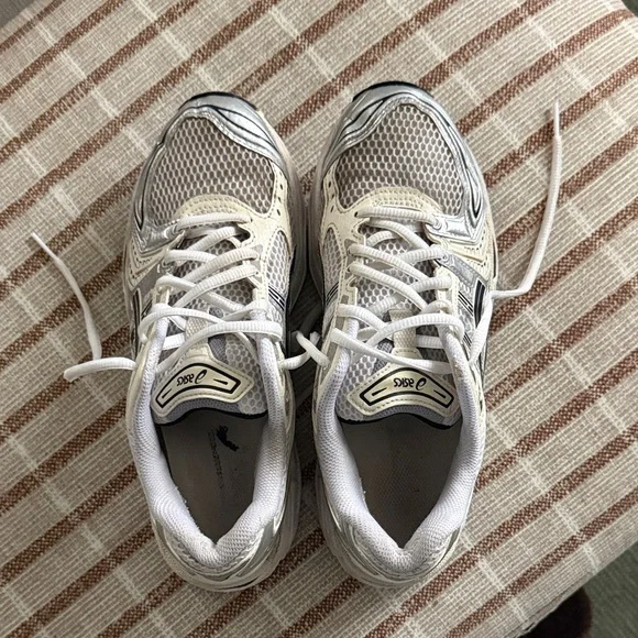 Asics White and Silver Athletic Sneakers