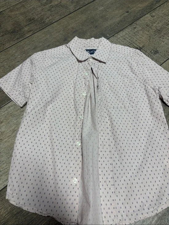 The Children's Place Pink Short-Sleeve Button-Down with Navy Micro Motif