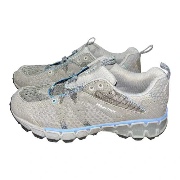 Mountrek Woodland Trail Women's 7 Gray‎ Blue Bungee Hiking Shoes H4080 Gorpecore