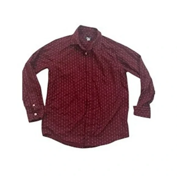The Childrens Place Boys Burgundy Geo Print Button Shirt Long Sleeve‎ 10/12 L