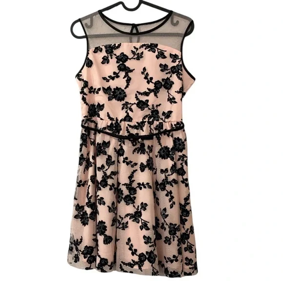 Children’s Place NEW Girls Floral Shimmer Dress Pink Tinge Black 14 Birthday