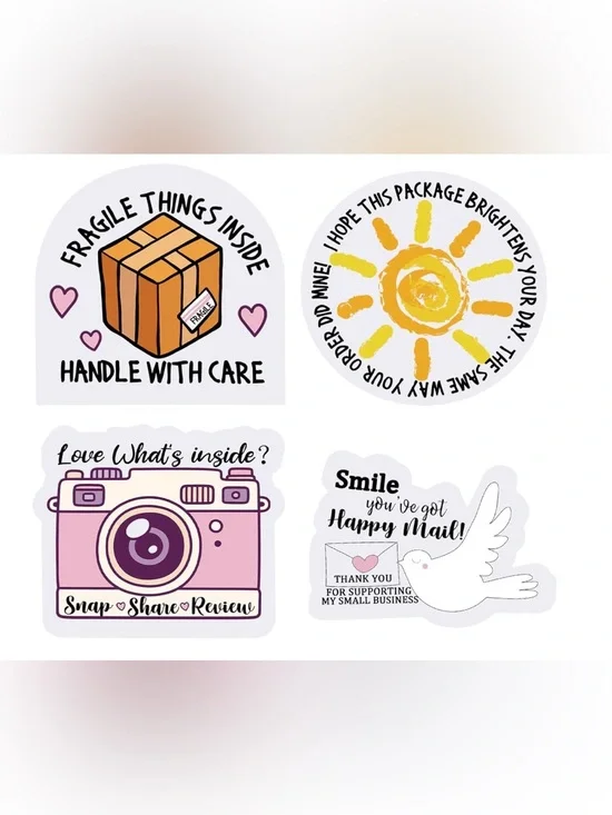 100 Mailing Stickers Thank you/ Fragile/ Review/ Happy Mail Packaging supplies