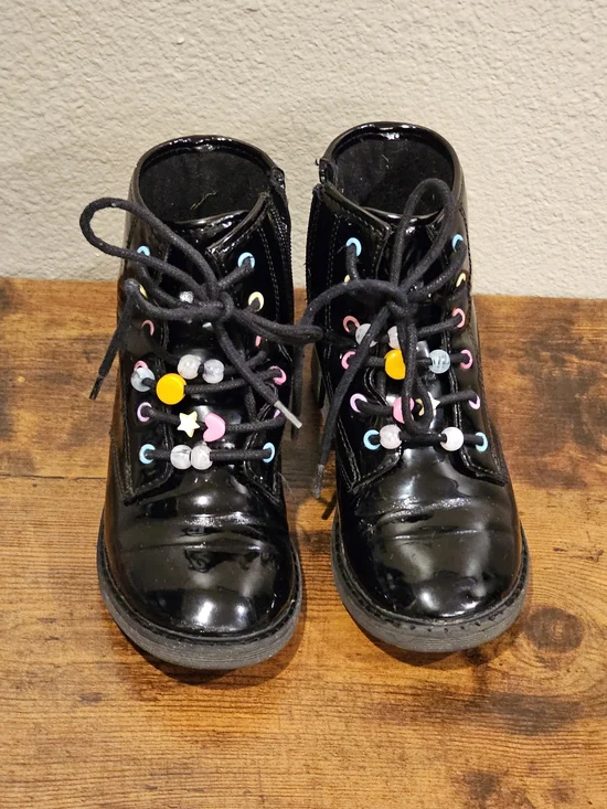 Children's Place Black Lace-Up Boots with Colorful Bead Accents