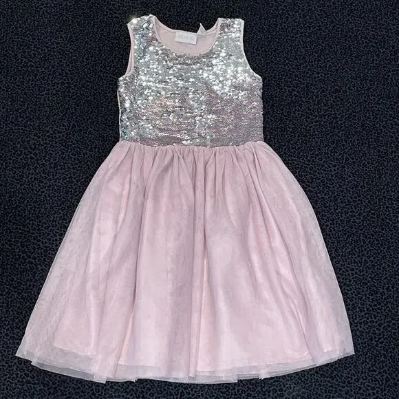 Girls‎ Sequins Dress Size 7/8 Glitter Tulle Sparkly Party Pink Sleeveless