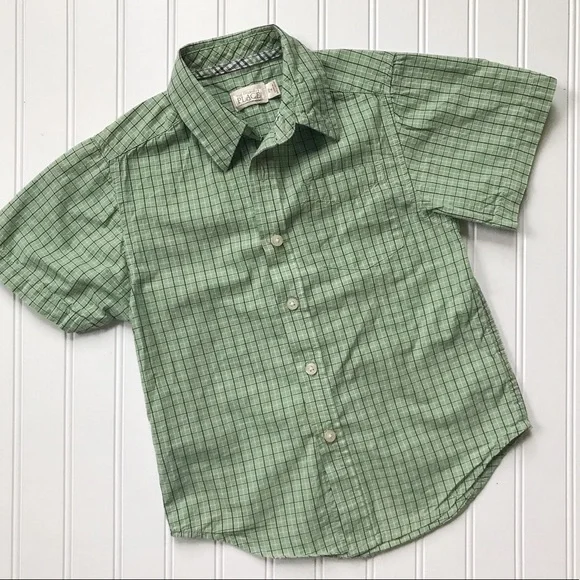 •Children’s Place• green plaid poplin shirt