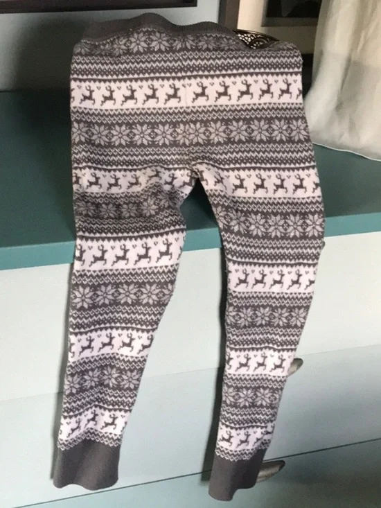 Girls S silver grey white sparkle reindeer snowflake leggings Fair Isle Leggings