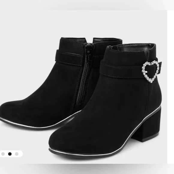 The Children's Place Black Ankle Boots with Heart Rhinestone Buckle