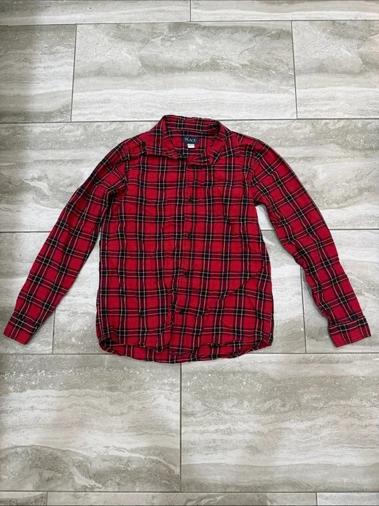 The Children's Place Red Plaid Casual Button-Down Shirt