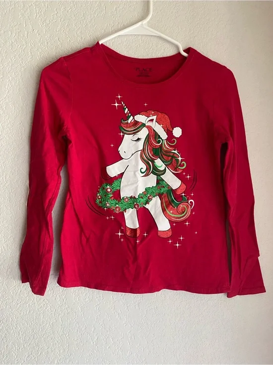 The Children's Place Red Holiday Unicorn Long-Sleeve Tee