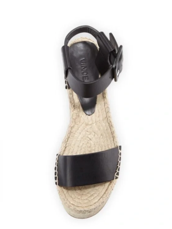 Vince Abby Leather Platform Espadrille Black Size 8/ EU 39