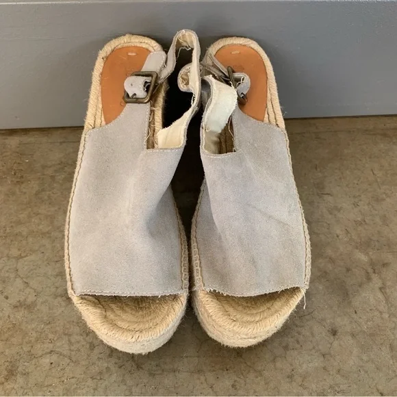 Soludos Gray‎ Leather Espadrille Wedge Sandals Size 8