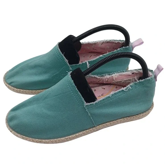 Vionic Laguna Slip On Shoes‎ Womens 9 Teal Frayed Canvas Espadrille Flat EUC