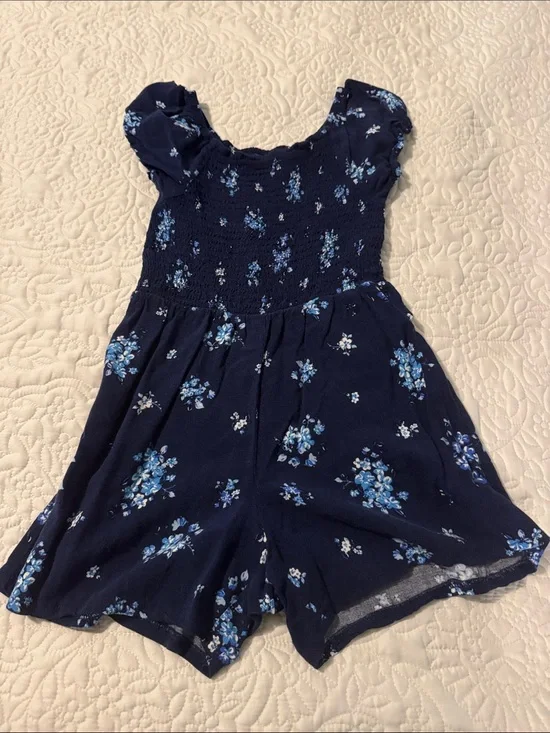 The Children's Place Navy & Light Blue Floral Smocked Romper