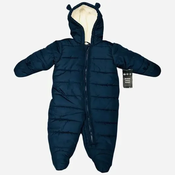 NWT The Children’s Place Navy Teddy Bear Unisex Snowsuit Size 6-9 mo.