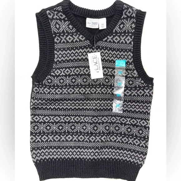 The Children's Place Black‎ and Gray Nordic Knit Vest