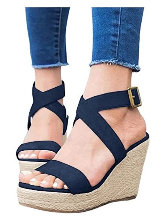 NWT Coutgo Women's Espadrille Wedge Platform Sandals Open Toe Ankle Buckle Strap