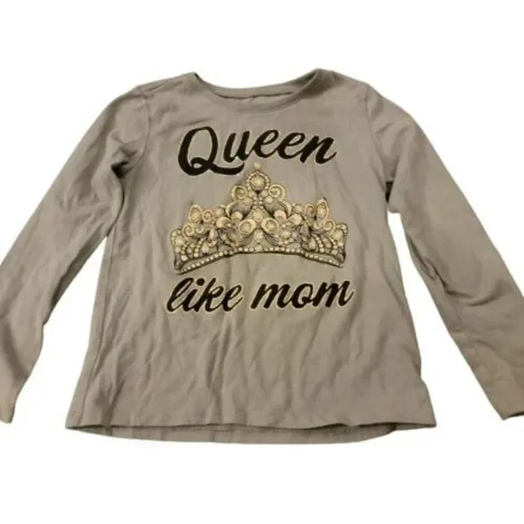 The Children's Place Girls Green Queen Like Mom Graphic Pullover T Shirt Size 5/