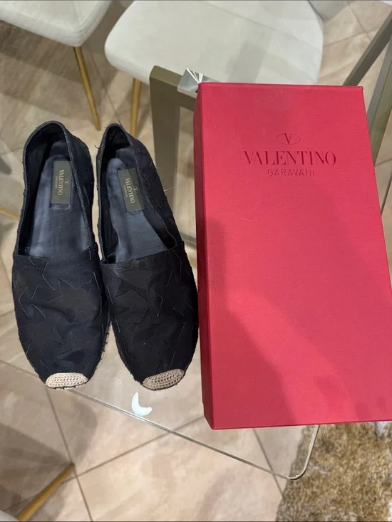 Valentino Garavani Black Star Espadrilles with Natural Toe Cap