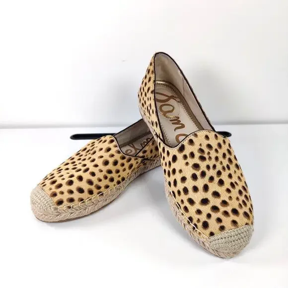 Sam Edelman Kesia Calf Hair Leopard Espadrille Flats Tan Brown Women's 6.5