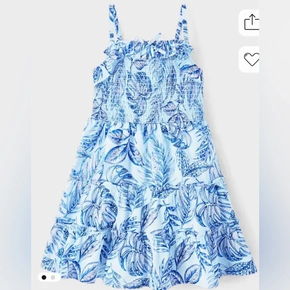 The Children’s Place GirlsTropical Smocked Tiered Dress Blue size Large (10/12)