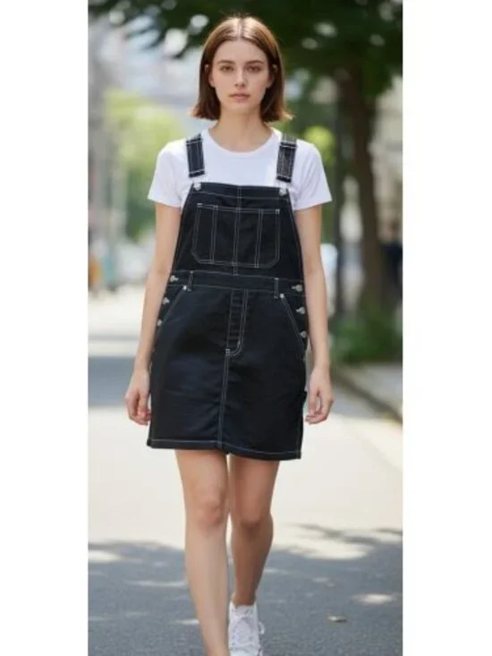 THE CHILDREN'S PLACE GIRL Nylon Dri Fit Black Bib Overall Skirt Jumper Size 8