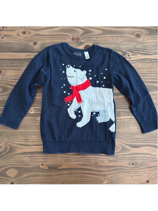 The Children’s Place Polar Bear Sweater 5T Navy Winter Holiday