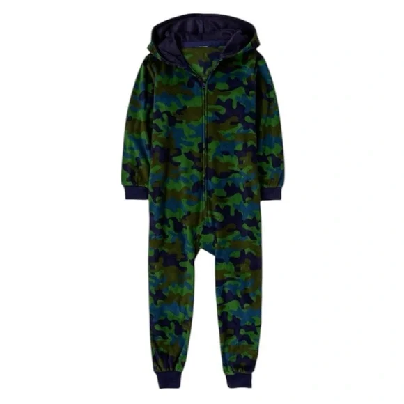 Children's Place Camo Fleece One Piece Pajamas (Size Medium 7/8)