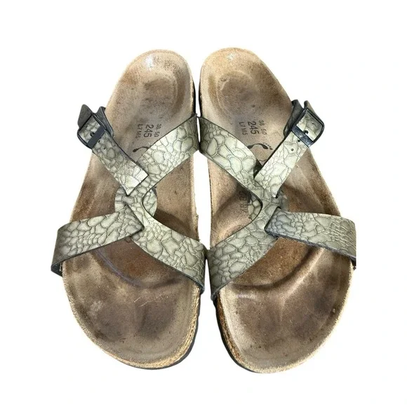 Birkenstock Birki's Sylt Birko Size 7 Gold Sandals Snake Crocodile Reptile EU 38