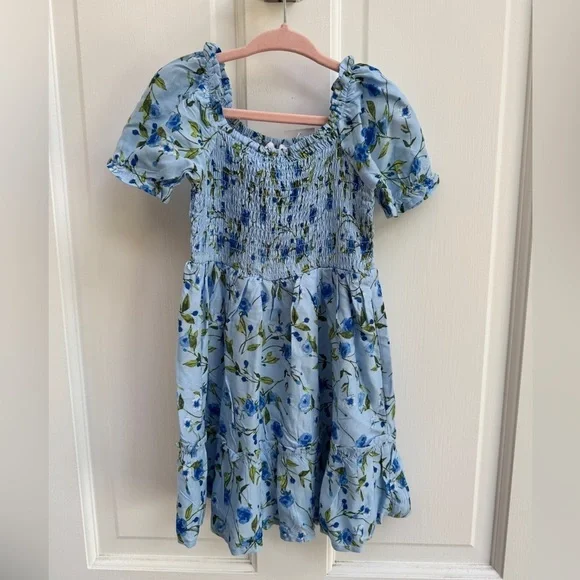🎊HP🎊NWT The Children's Place 3T Girl Blue Floral Smocked Puff Short Sleeve Dress