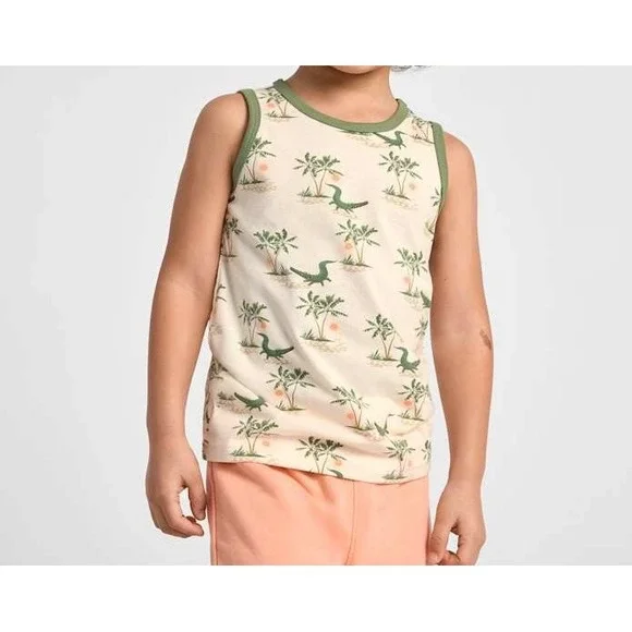 The Childrens Place Boys Tank Top Alligator Palm Tree Tropical Cream  12-18M