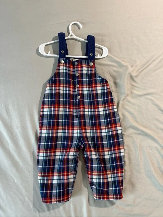 The Children's Place Navy, Red and White Plaid Overalls