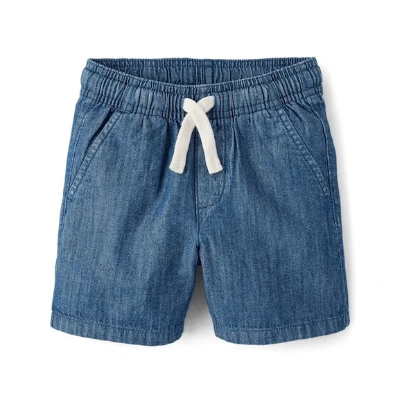 The Childrens Place Boys Blue Chambray Pull On Shorts Elastic Waist NWT 2T