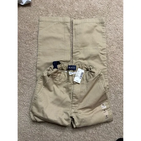 The Childrens Place Skinny Chino Pants Kids 8 Flax NWT Adjustable Waist Cotton