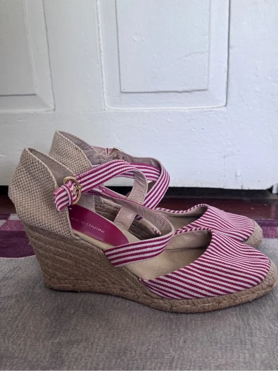 Adrienne Vittadini Coastal Grandma Ankle Strap Espadrille Wedges Sz 9