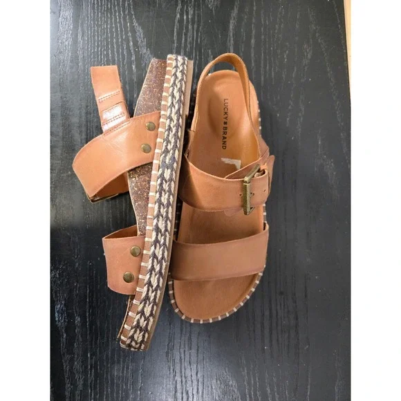 Lucky Brand Umora Tan Leather Espadrille Cork Footbed Slingback Sandals 8.5
