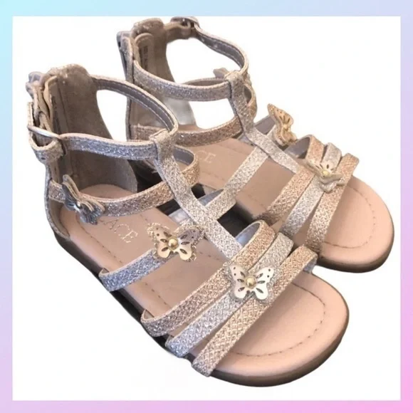 Silver & Gold Butterfly Gladiator Sandals NWOT