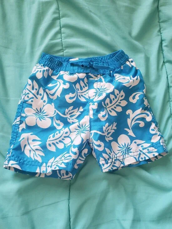 The Children's Place Baby Boys Blue and White Tropical Swim Trunks - Sz 0-3 Mos