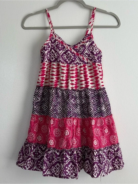 The Children's Place Purple Pink White Geometric Boho Sundress Girls 8 Cotton