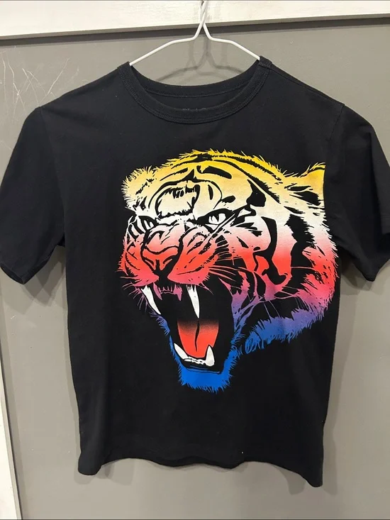 The Children's Place Black Tee with Yellow, Red, Blue & Purple Tiger Graphic