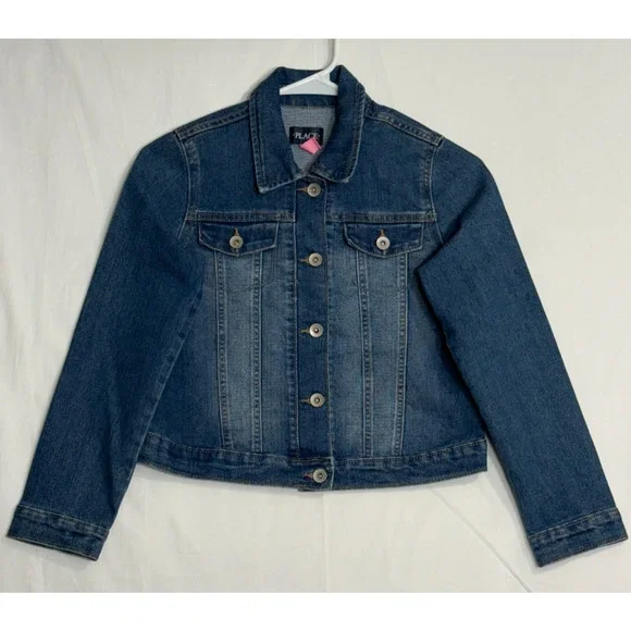 Girls Blue Jean Denim Jacket -‎ Large 10/12 Button up EUC Children's Place