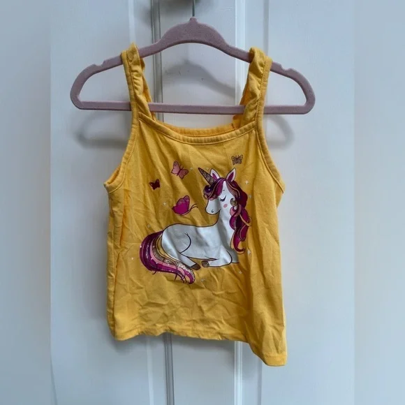 The Children's Place 2T Girls Yellow & White Unicorn Tank Top Flutter Blouse