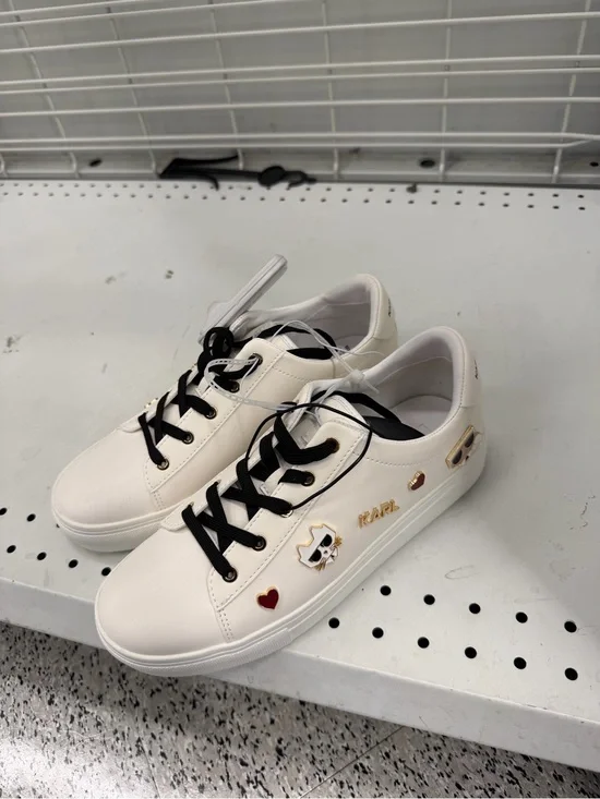 Karl Lagerfeld White Sneakers with Black Laces and Gold Accents