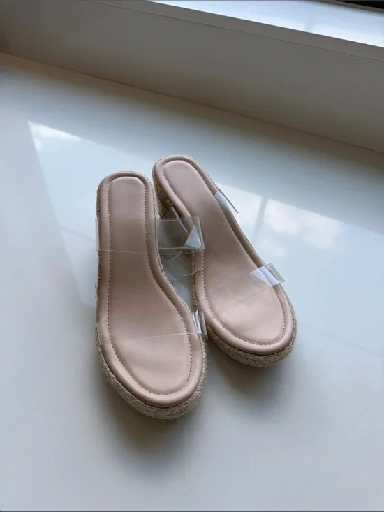 Clear Strap Nude Espadrille Slide Sandals - Women's