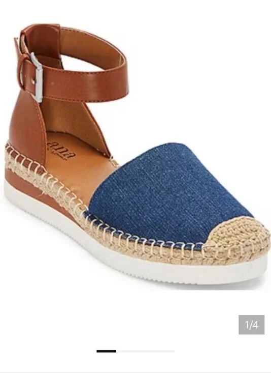 A.N.A Ankle-Strap Espadrille Flat - Blue Denim & Tan