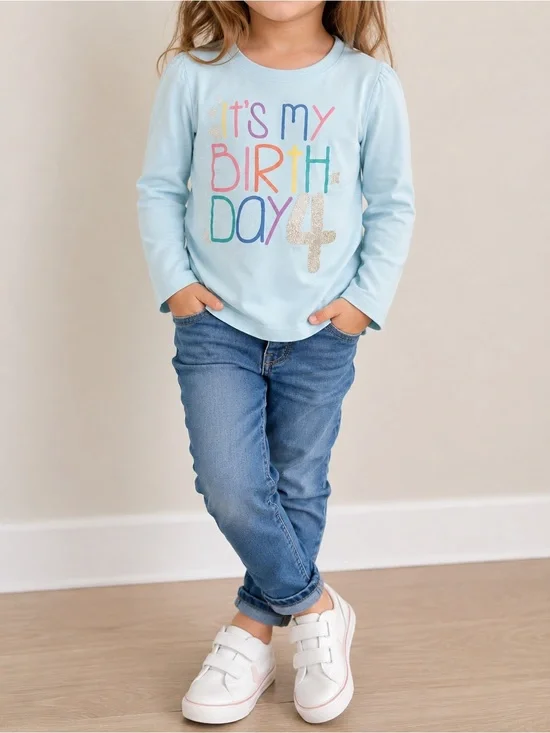 Children’s Place Girls 4T 4th Birthday Shirt It’s My Birthday Long Sleeve Tee
