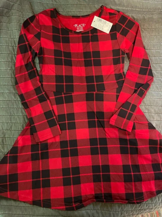 The Children's Place Red and Black Plaid Long-Sleeve Dress