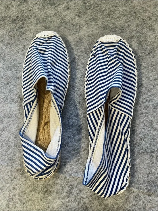 Striped Blue and White Espadrille Slip-Ons - Women