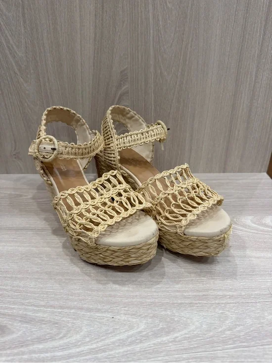 Paloma Barcelo Beige Woven Espadrille Wedge Sandals