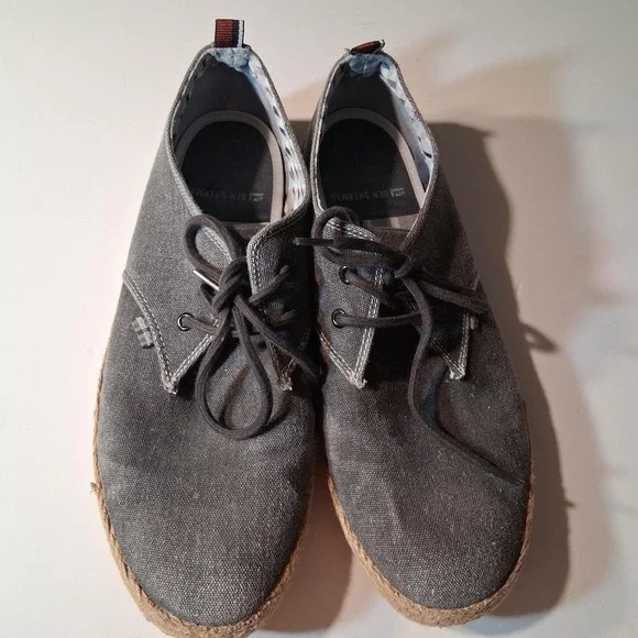 Mens gray canvas espadrille lace up shoes lightweight summer beach casual